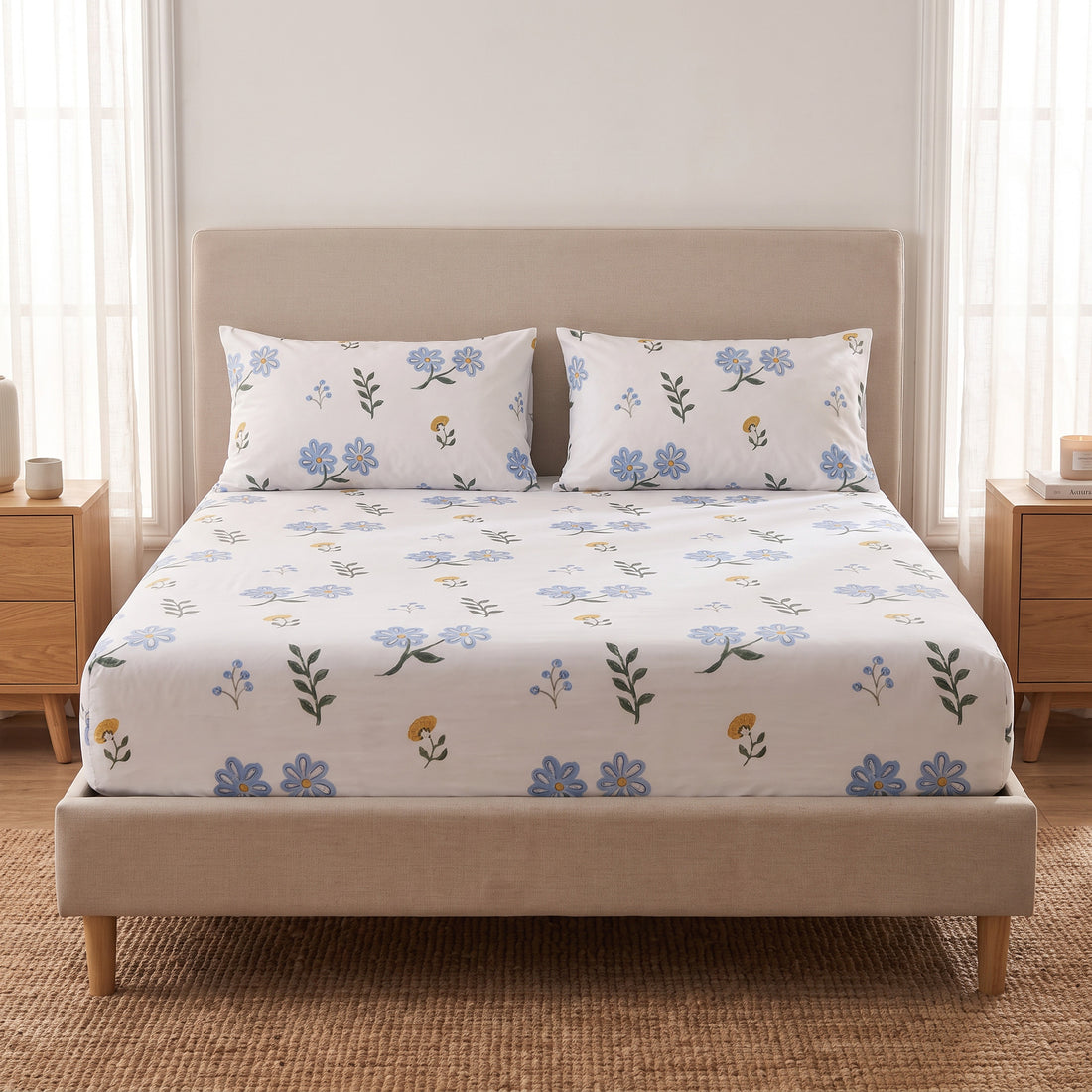 Blue Wildflower Fitted Bed Sheet