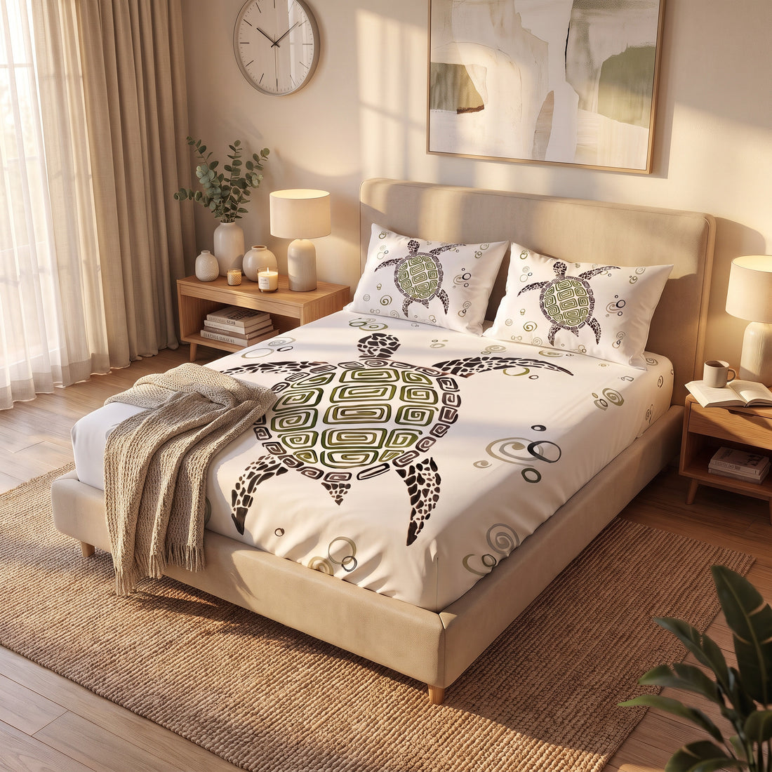 Marine Turtle White Fitted Bed Sheet