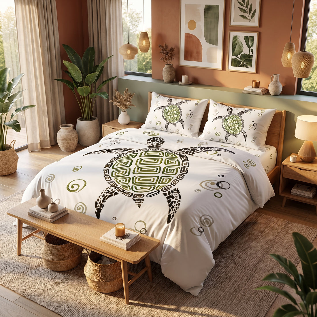 Marine Turtle White Quilt Cover